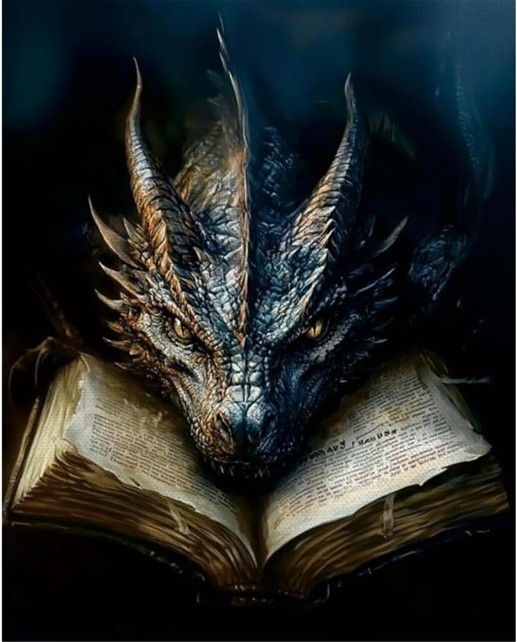 Dragon Book Stamped Cross Stitch Kit for Beginners – 11.8" x 15.8" Wall Art Embroidery Craft for Adults